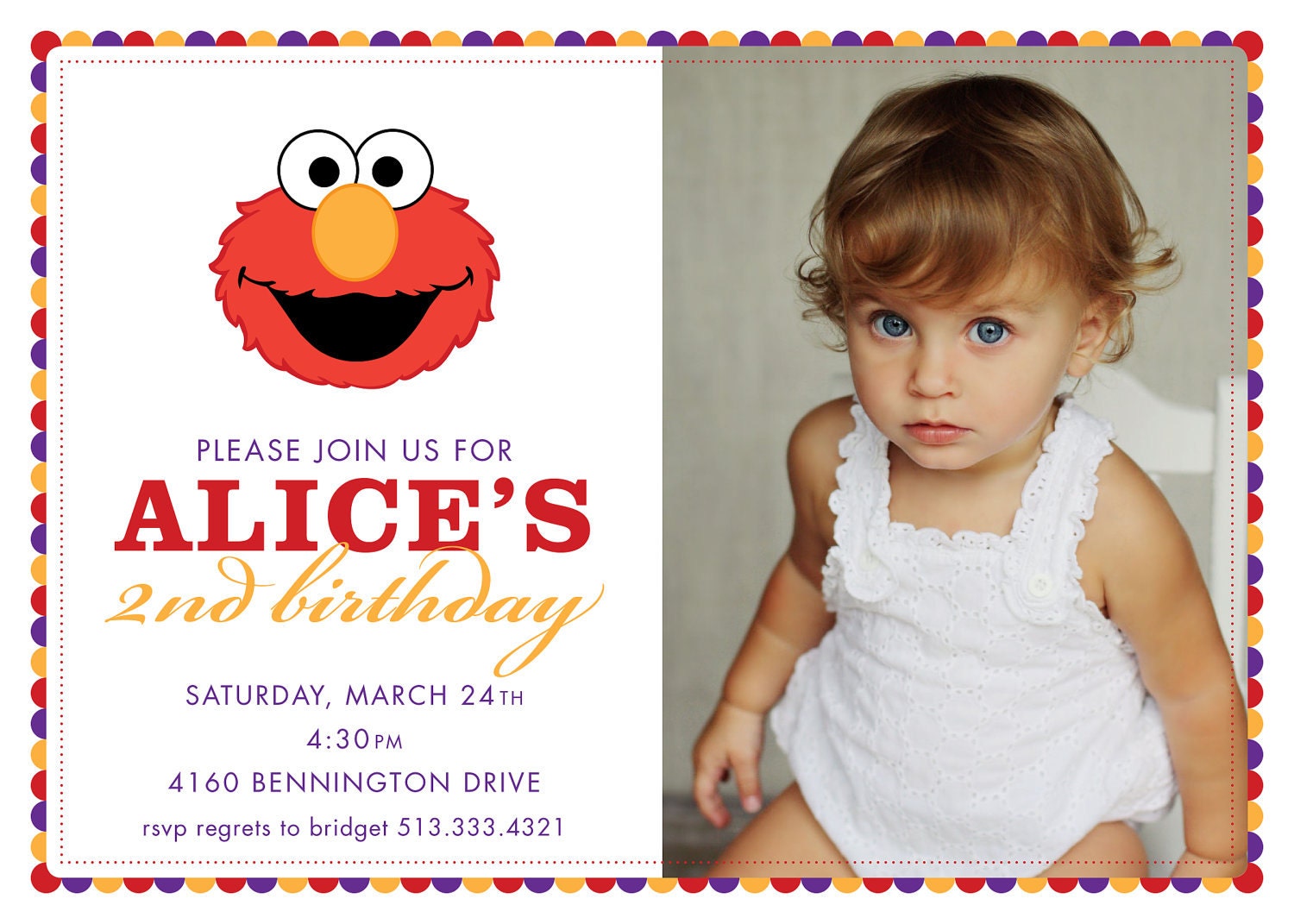elmo birthday party invitation . custom . with photo