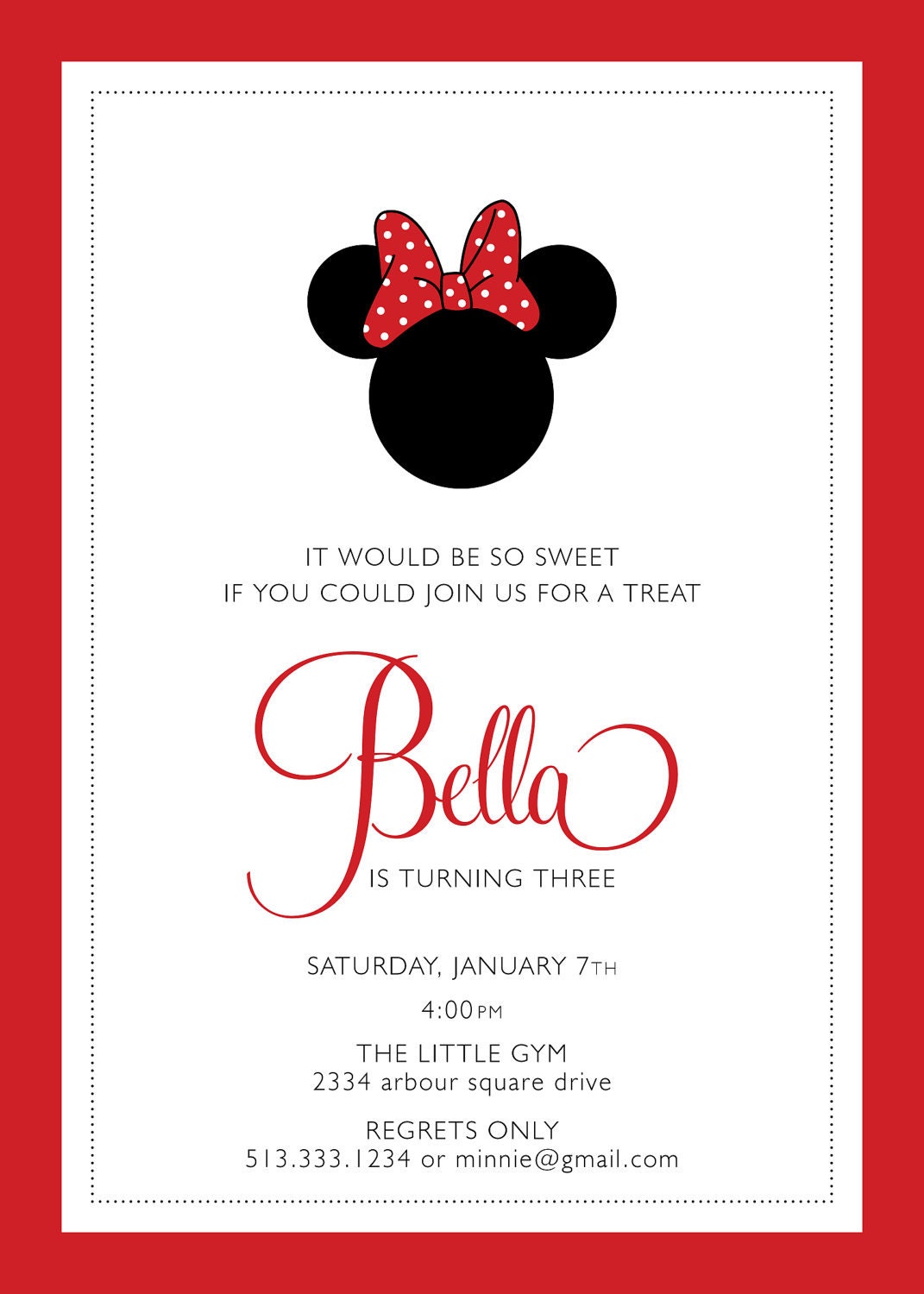 minnie mouse birthday party invitation . custom