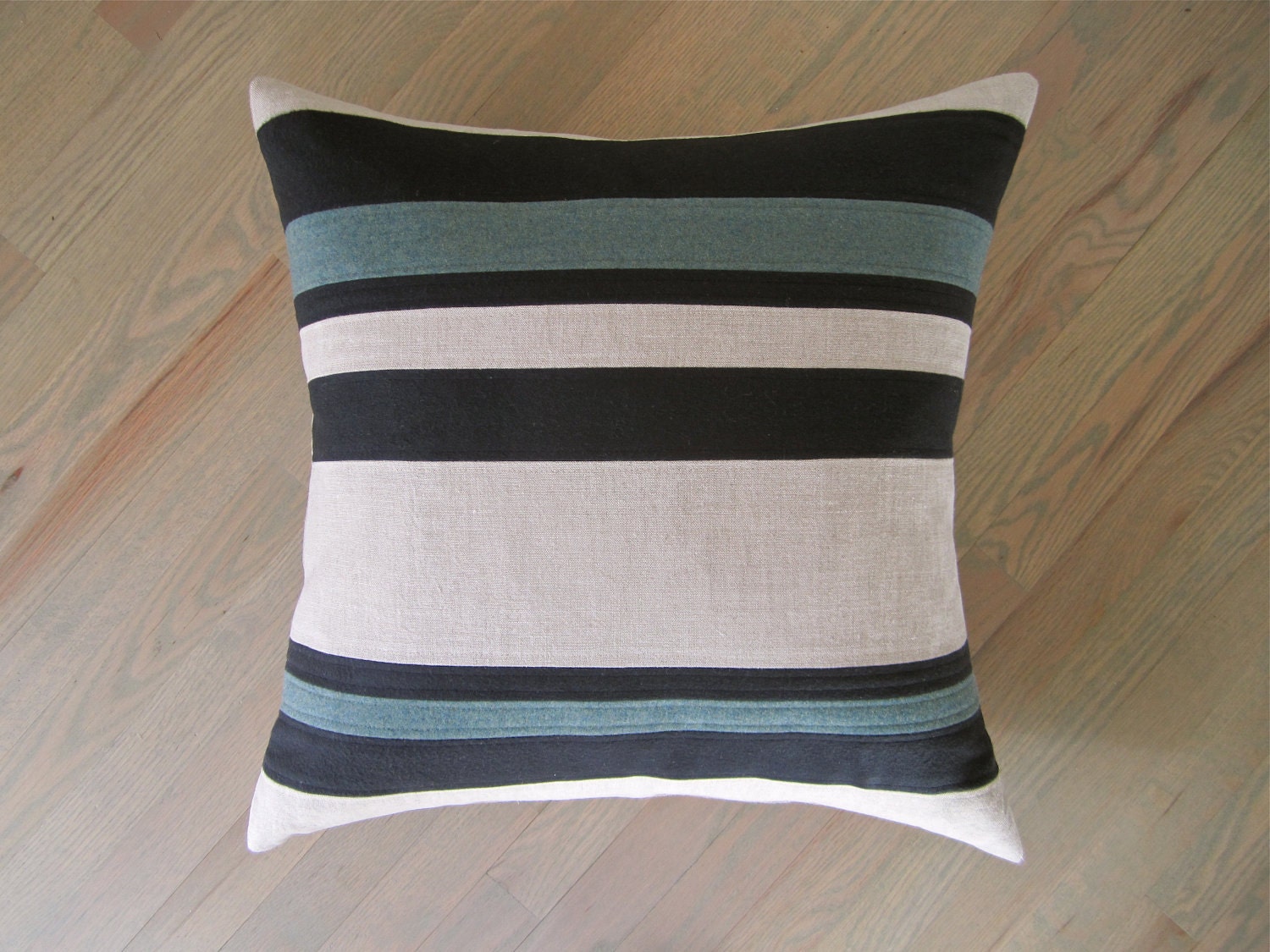 Cashmere and Linen "Patchwork" Stripe Pillow- Navy and Aegean Blue