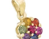 Multicolor Rainbow Sapphire Flower Cluster Pendant 18K Yellow Gold : sku 1616-18K-YG