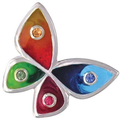 Multicolor Rainbow Sapphire & Enamel Butterfly Pendant 925 Sterling Silver (3/4ct tw) SKU: 1544-925