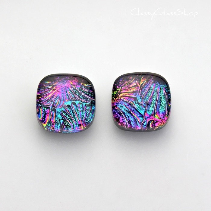 Multicolored Fused Dichroic Glass Earring Cabochons for You or Me to Finish into Custom Jewelry