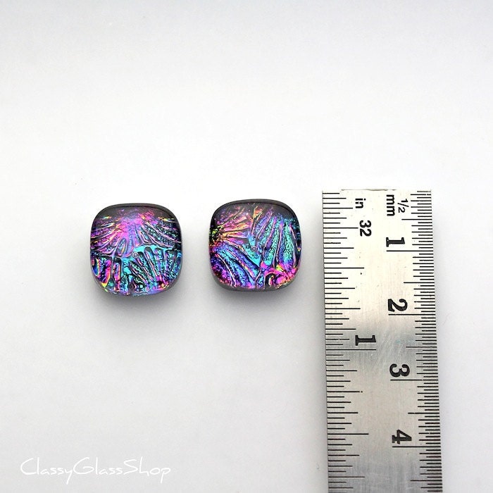 Multicolored Fused Dichroic Glass Earring Cabochons for You or Me to Finish into Custom Jewelry