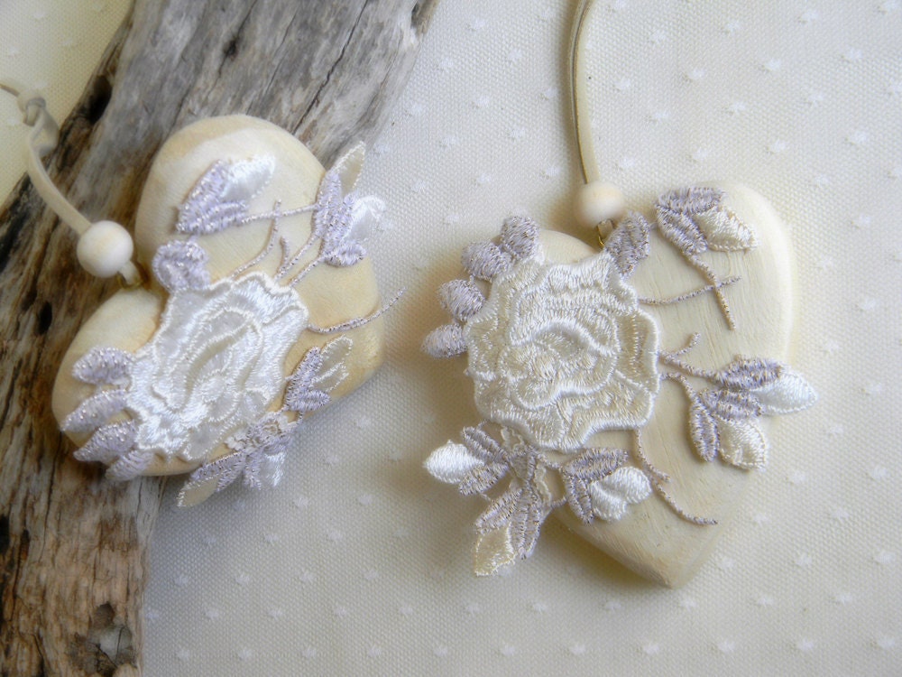 Set of two Unique Hearts as Collectible Ornaments - Shabby Chic - Unique Gifts - Natural Home Decor - Rustic Chic Ornaments
