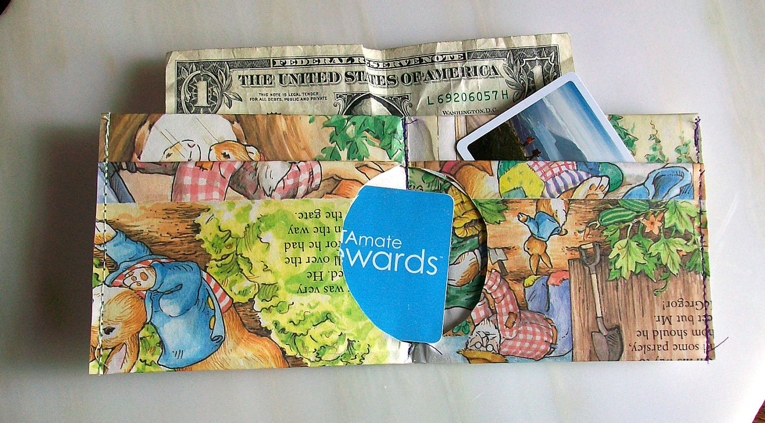 Peter Rabbit Story Book Handmade Billfold Wallet -