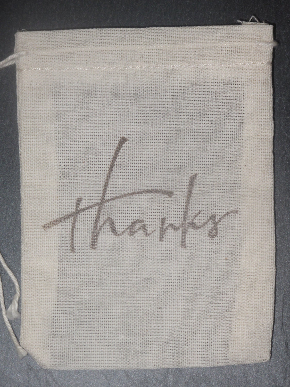 SALE - (10 count) Thanks Muslin Favor Bags, Custom Orders Available, Discounts Available