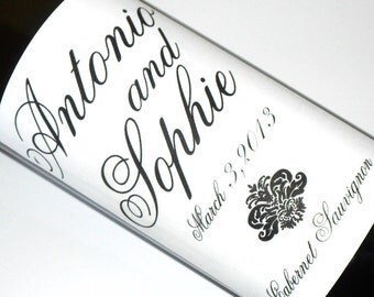 Set of 20 - PERSONALIZED WINE LABEL - Damask Design - For Weddings, Anniversaries, Or Any Special Occasion