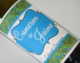 Set of 20 - PERSONALIZED WINE LABEL - Peacock Elegance - For Weddings, Anniversaries, Or Any Special Occasion