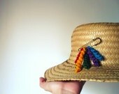 Rainbow brooch / Colorful spiral crochet brooch / Safety pin colorful brooch