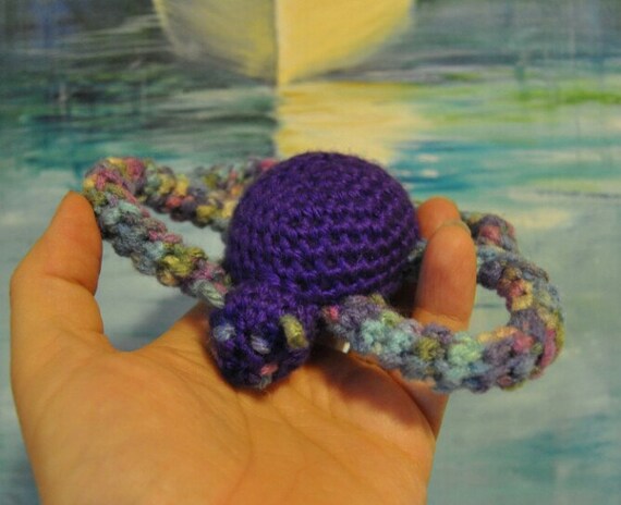 Crocheted bright butterfly baby rattle teether FREE US SHIP, ready to ship