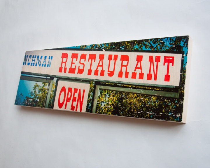 Restaurant Open - Limited Edition Fine Art Photo Transfer on 10"x30" Wood Panel - by Patrick Lajoie