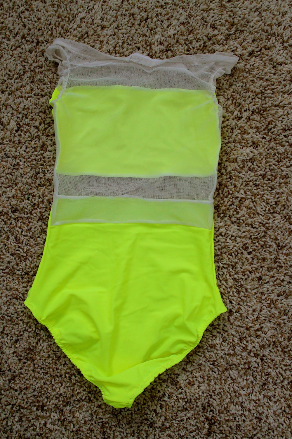 Neon Chartreuse Leotard with Ivory Mesh