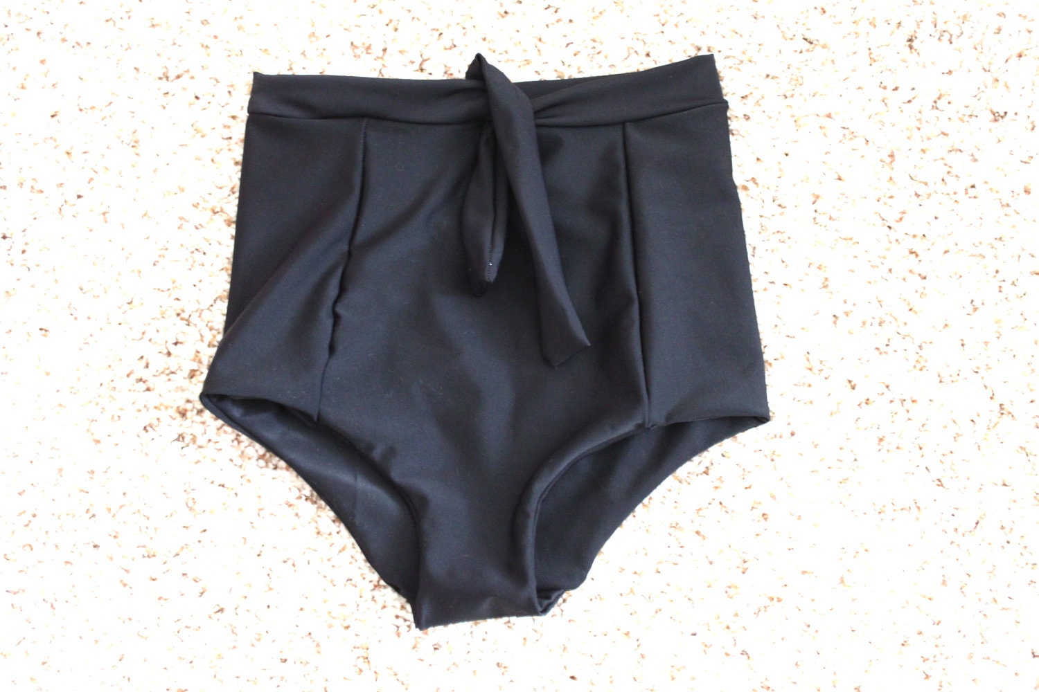 Matte Black High-Waist Vintage Style Swim Trunks