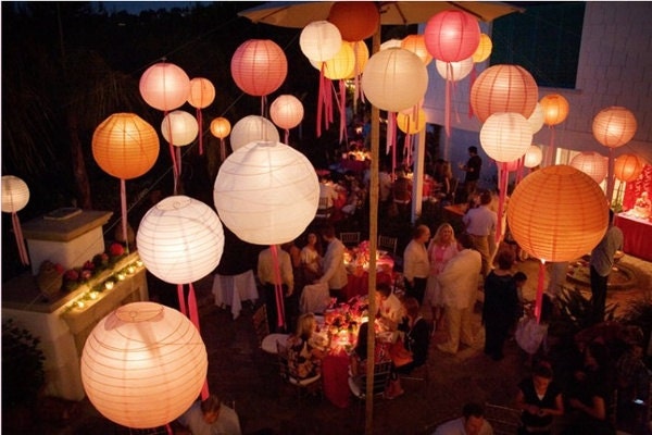 48 Paper Lanterns with ribbons - Wedding, Party, Nursery Decor