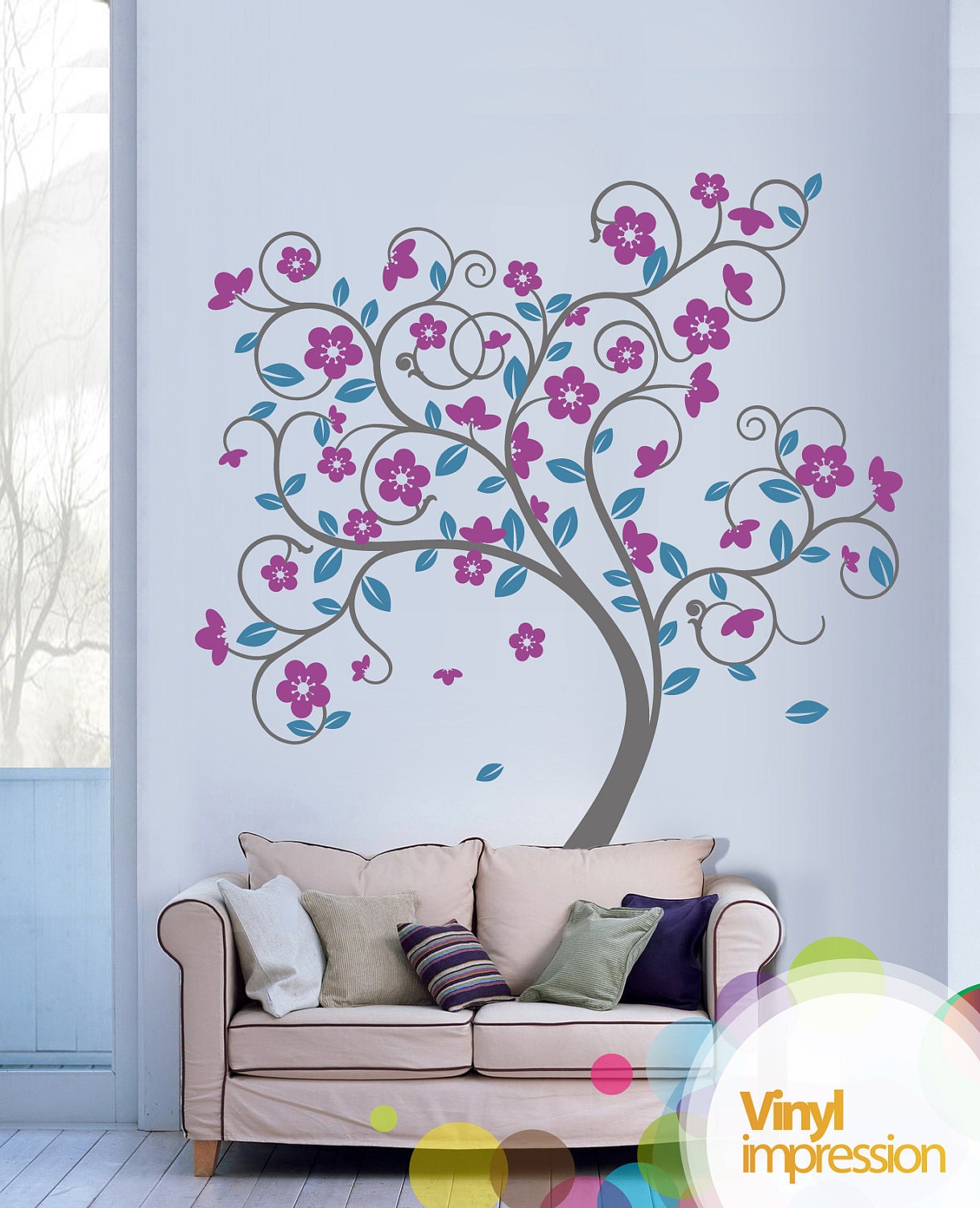 Swirly Tree Vinyl Wall Sticker Life Size