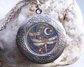 Photo Locket, Dragonfly Necklace, Dragonfly Art Locket, Gunmetal Locket