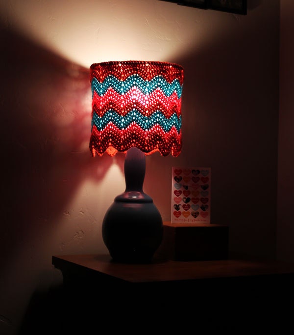 Bohemian Lamp Shade Peach Pink Blue Housewares Lighting Boho Chic Yarn Colorful Unique One Of A Kind