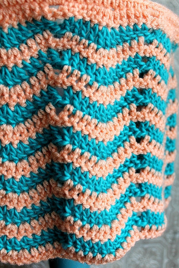 Lampshade Peach Teal Chevron Crochet Zig Zag Nursery  Lighting Housewares Unique Home Decor