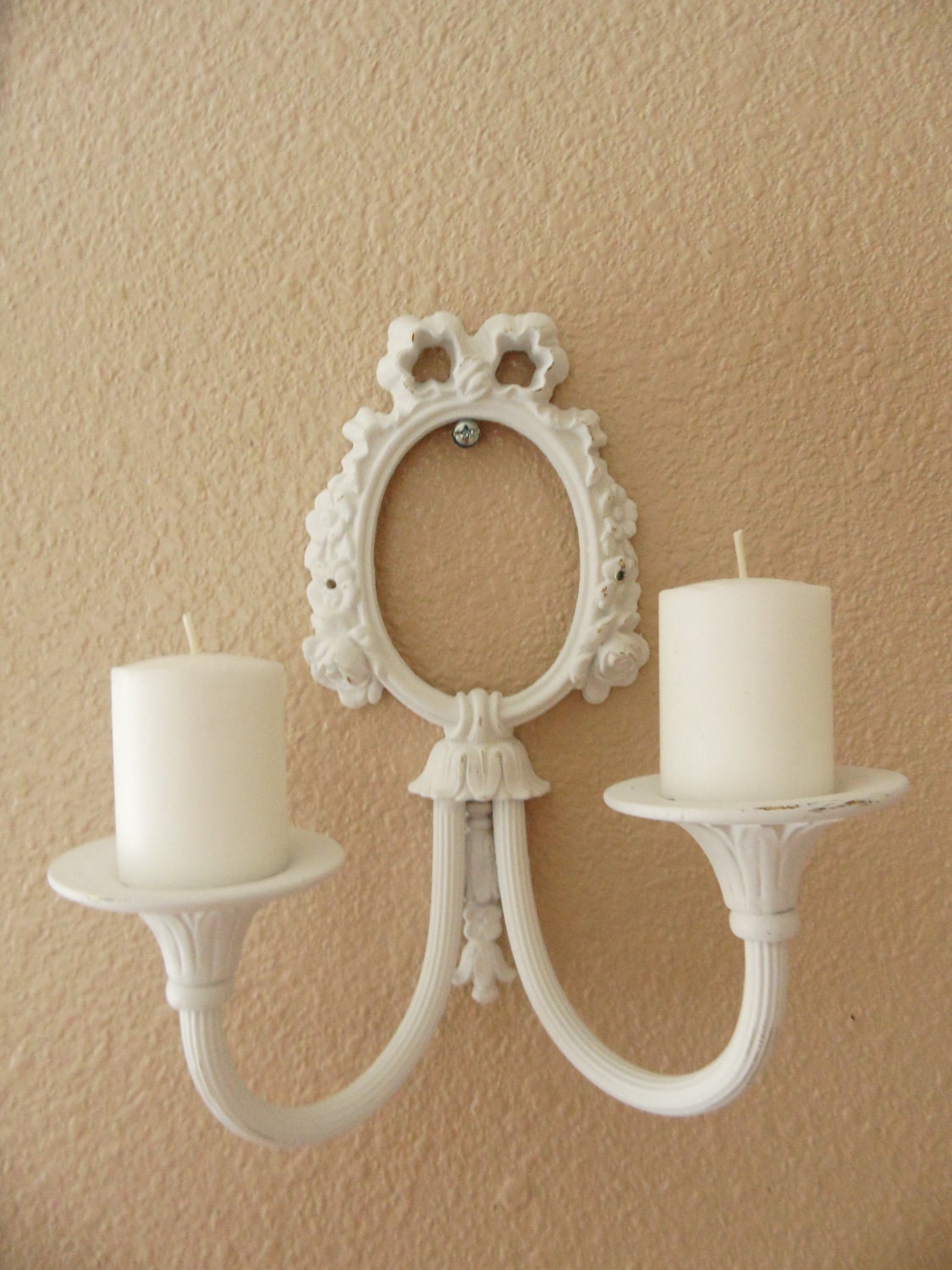 Adorable Vintage Shabby Chic Iron Ornate Wall Sconce With Bow and Roses