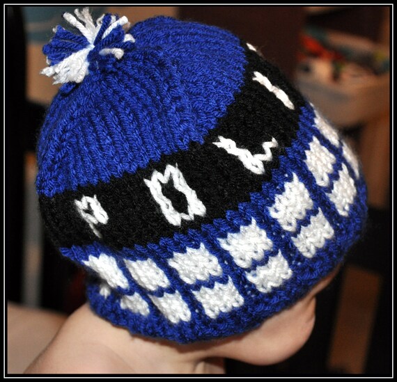 Knit Doctor Who Tardis Inspired Hat -- Newborn, Infant, Toddler -- Baby Clothing -- Sci-Fi Geek -- Handmade, Unisex, Washable