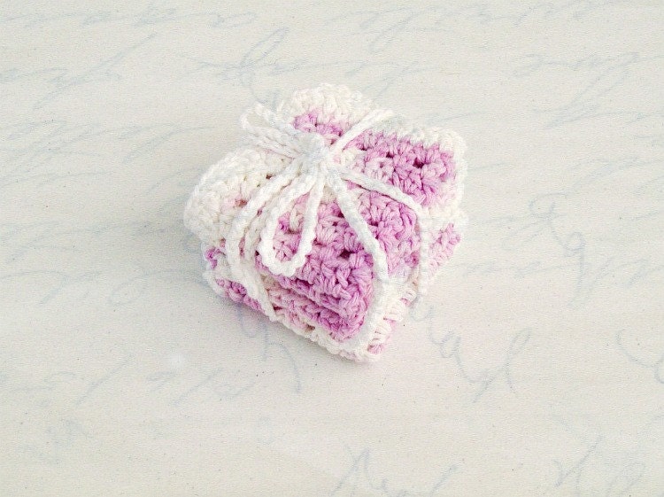 Spring Dishcloth washcloth Set -Lavender and White -  Crochet