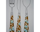 Knife, fork and spoon drawing with fabric handles