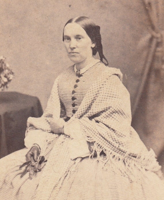 CDV Civil War Lady Day Dress Shawl of Boston MA