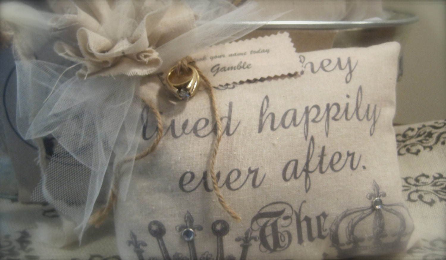 And They Lived Happily Ever After Ring Bearer Pillow-Shabby Chic Wedding