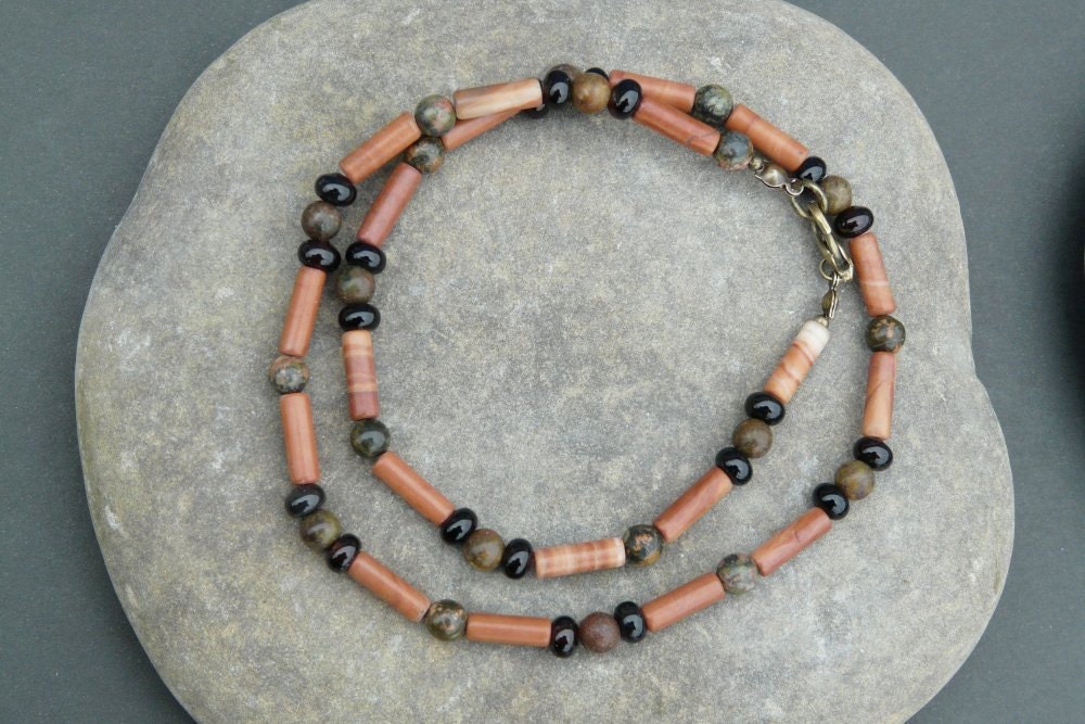 Mens Gemstone Necklace Jasper Onyx Unakite Free Worldwide Shipping