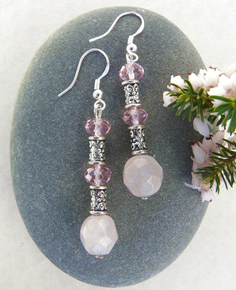 Rose Quartz and Pink Crystal Earrings Free Worldwide Shipping