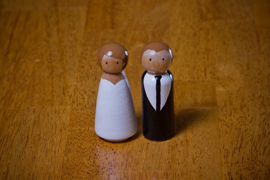 Custom Bride and Groom Wooden Peg Dolls