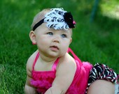 Zebra Print and Hot Pink Ruffled Diaper Cover Bloomer with Matching Hot Pink Ruffled Petti Top