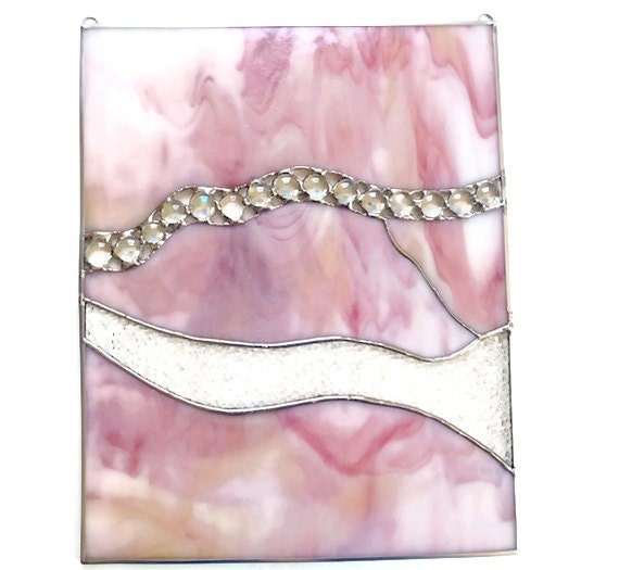 Stained glass panel abstract art pink yellow streaky