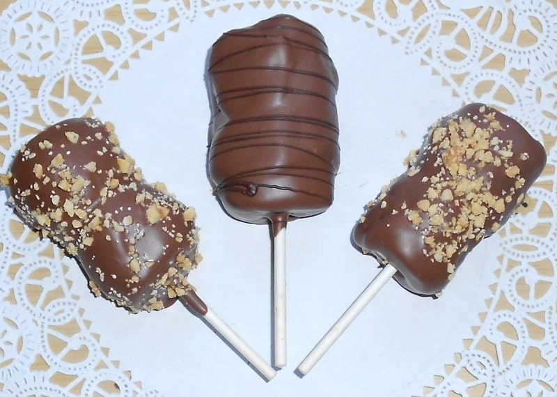 Chocolate Covered Caramel marshmallows on a stick - Wedding Favors - Marshmallow Caramel Pops