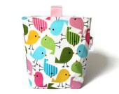 Reusable Sandwich Bag, Eco Friendly, Gusset Bottom and Finger Tabs, Spring Birds by Robert Kaufman, Pink, Blue, Green, Yellow