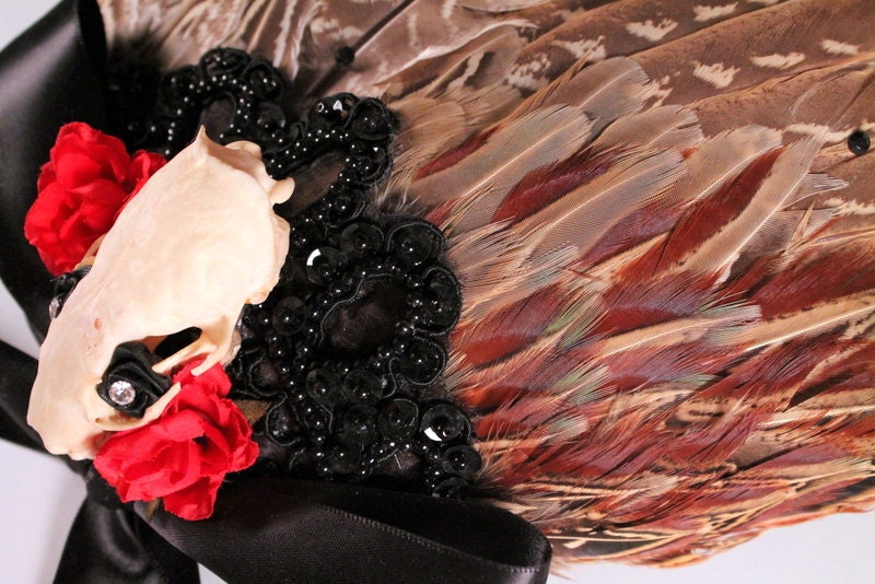 Taxidermy Pheasant Wing & Mink Skull Fascinator