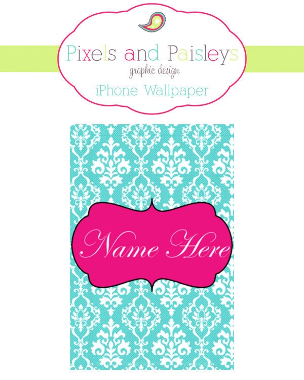 iPhone Wallpaper Personalized Teal Damask Pattern - 102206569