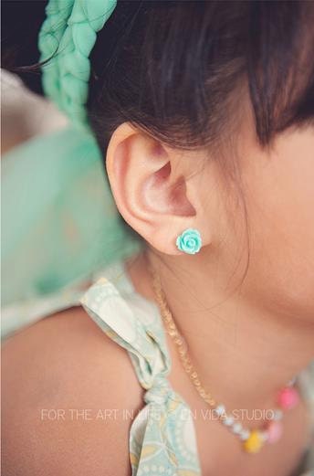 Cabochon Rose Earrings in Seafoam by Violet