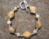 Picture Jasper Chunky Bracelet with Silver Beads and Silver Toggle Clasp