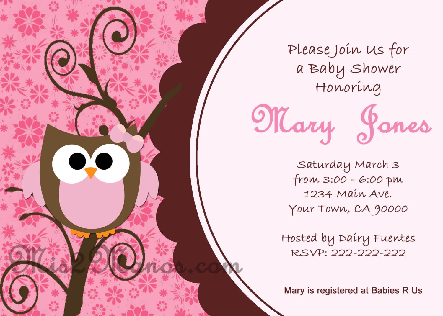 Baby Shower Owl Invitations Printable  Pink Owl custom order Party DIY Download and Print