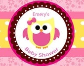 Water Bottle Label -Pink Baby Owl Party or Baby Shower Set of 20