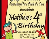 Pirate Theme Birthday  Invitations Printable One Hour Printable Photo Print at Home DIY