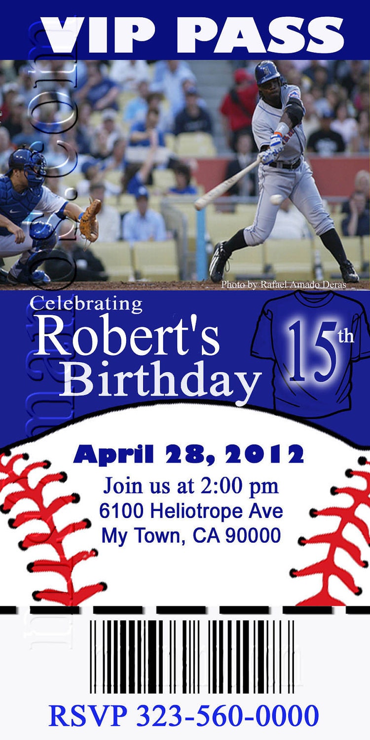 Baseball Theme Party Printable Ticket Invitations, One Hour Printable Photo Card, DIY Birthday Ticket Cards