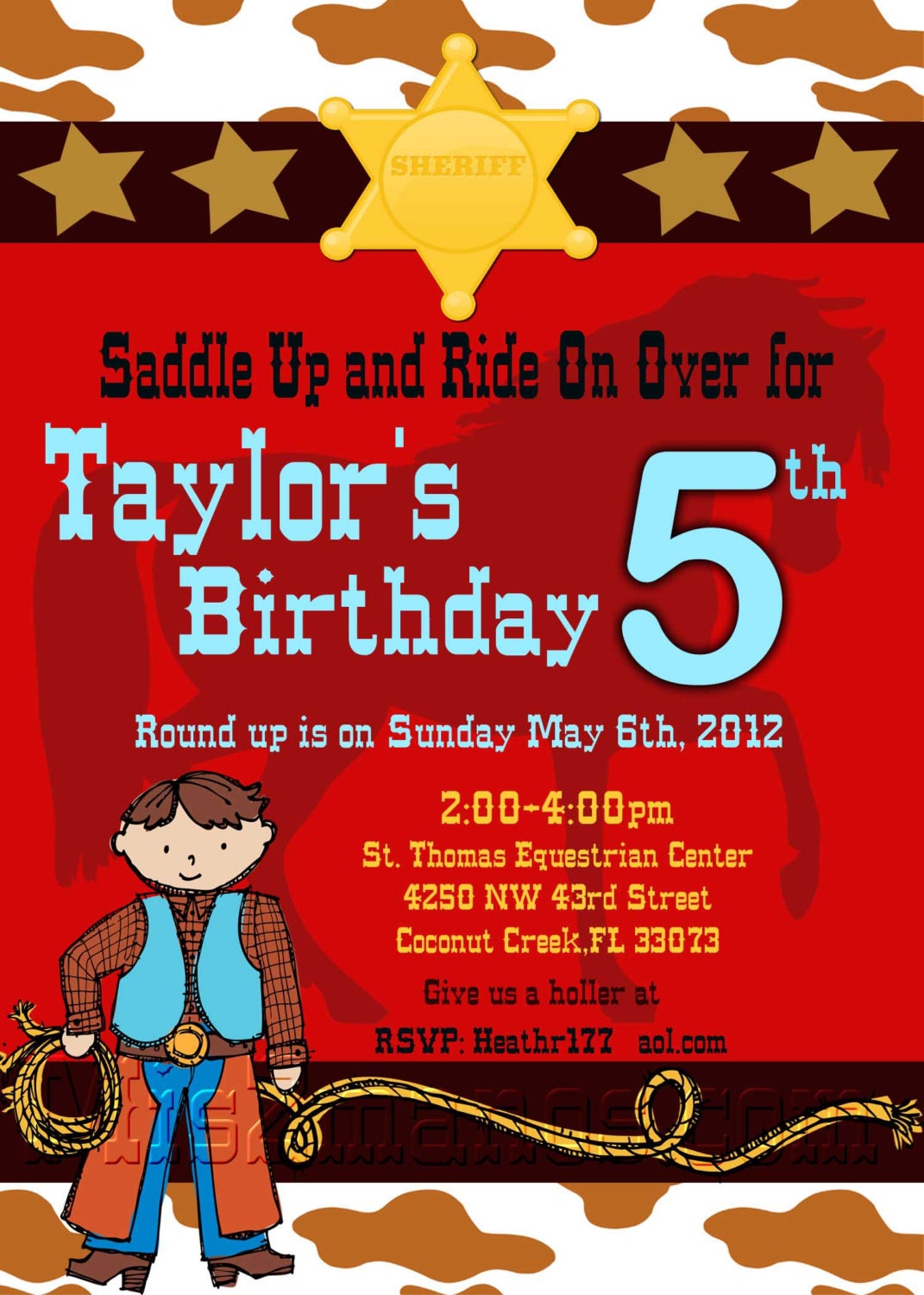 Cowboy Birthday Party Invite- Printable Party Invitation PRINTABLE