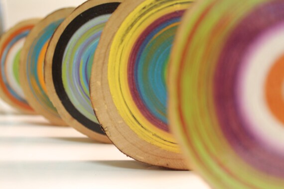Painted Coasters made from reclaimed wood- set of 5     (1001-35-5)