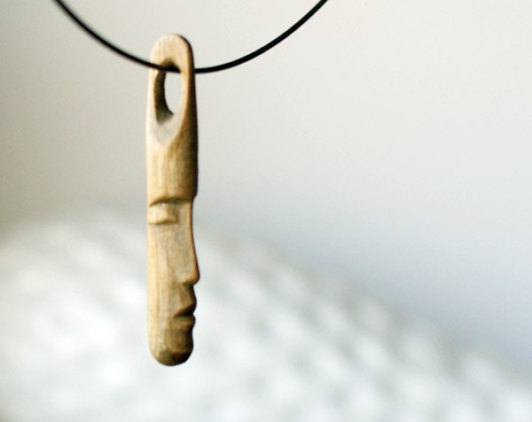 SALE Face no.3 - unique wood sculpture necklace, minature wooden jewelry