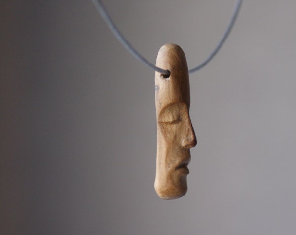 SALE Easter Island Statues - minature sculpture wooden jewelry, unique wood necklace,