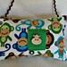 Monkeys Tooth Fairy Pillow with Green Pocket and Brown Wooden Monkey  Button and Door Hanger