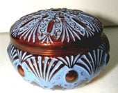 ANTIQUE Julien Viard Hand Painted Amber Glass Powder Box - ca.  early 1900's
