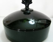 BLACK GLASS - Cambridge 103 Covered Divided  (3-part) Candy Dish with Lid